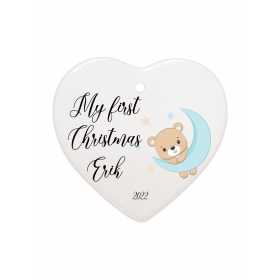 Glob ceramica inimioara pentru bradul de Craciun, personalizat cu nume, My first Christmas 2022